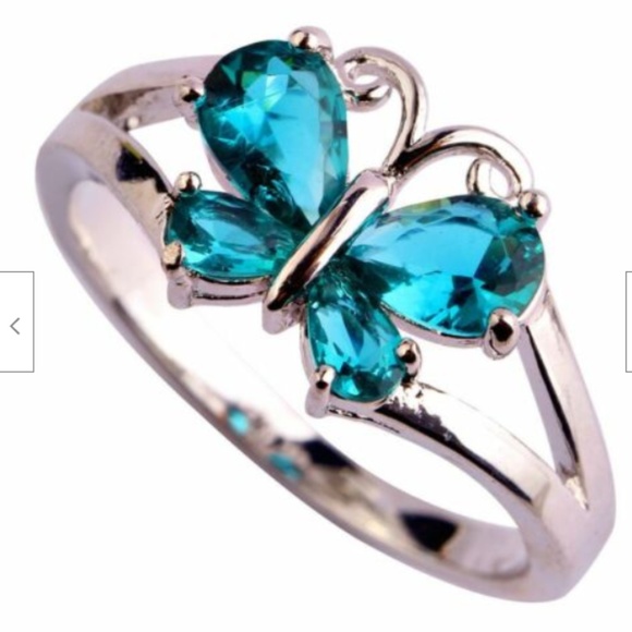 Silver Butterfly Cocktail Ring Size 11 Green Cubic Zirconia Rhodium Plated - Picture 1 of 5